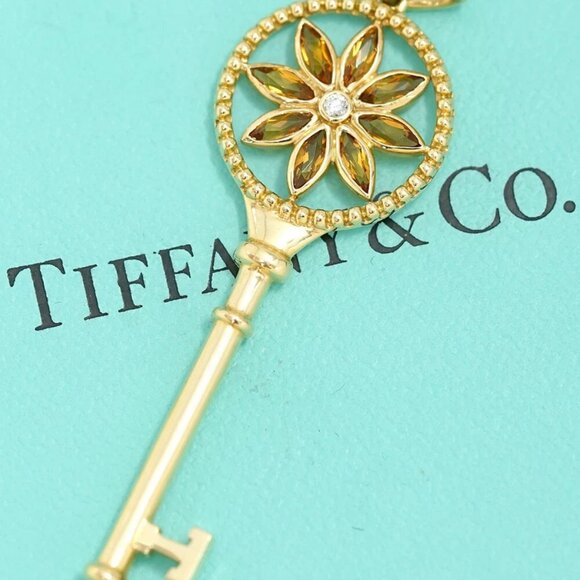 Tiffany & Co. Citrine Diamond Daisy Flowe Pendant Top Charm 18K Gold Auth w/Box - Picture 1 of 5